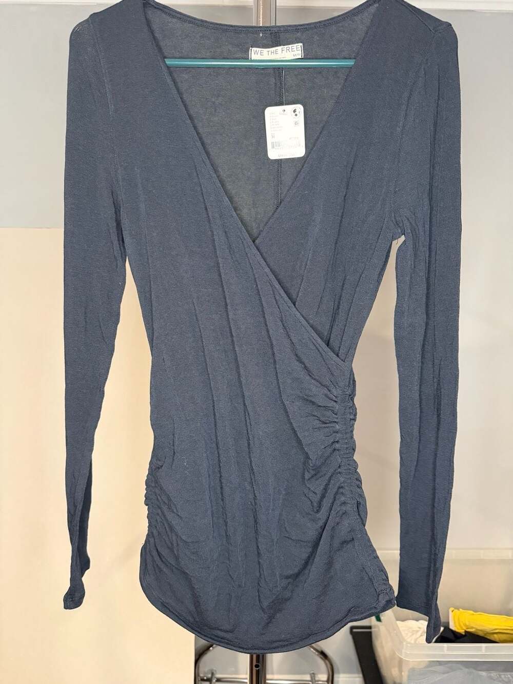 We The Free Ruched Wrap-Front Long Sleeve Top
